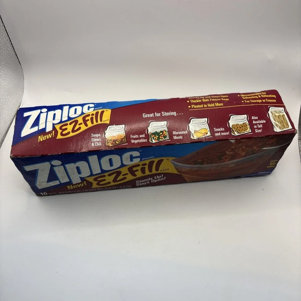 Vtg Ziploc EZ-Fill‎ Stand Up Half Gallon Bags NOS Sealed 10 Bags Movie Prop